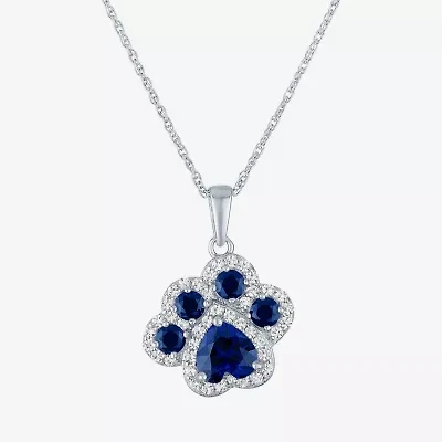 Womens Lab Created Blue Sapphire Sterling Silver 16 Inch Pendant Necklace