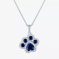 Womens Lab Created Blue Sapphire Sterling Silver 16 Inch Pendant Necklace