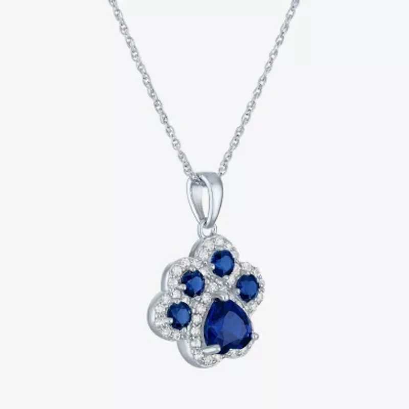 Womens Lab Created Blue Sapphire Sterling Silver 16 Inch Pendant Necklace