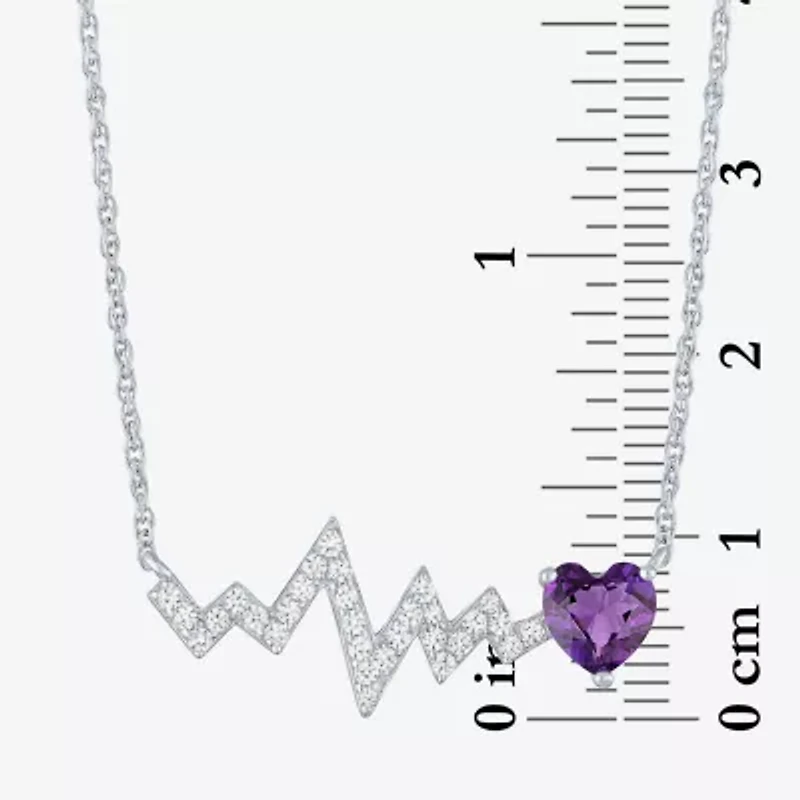 Heartbeat Womens Lab Created Purple Amethyst Sterling Silver Heart 18 Inch Pendant Necklace