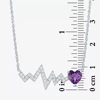 Heartbeat Womens Lab Created Purple Amethyst Sterling Silver Heart 18 Inch Pendant Necklace