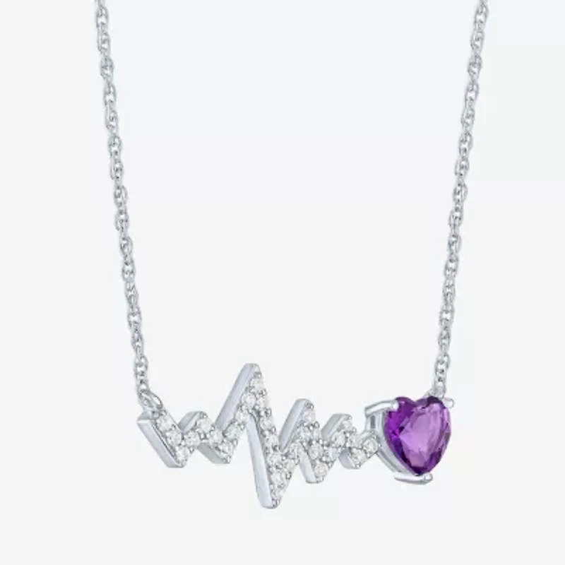 Heartbeat Womens Lab Created Purple Amethyst Sterling Silver Heart 18 Inch Pendant Necklace