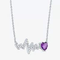 Heartbeat Womens Lab Created Purple Amethyst Sterling Silver Heart 18 Inch Pendant Necklace