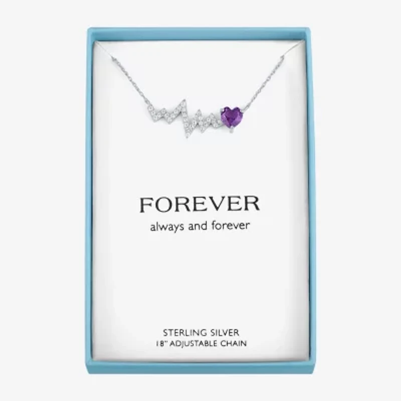 Heartbeat Womens Lab Created Purple Amethyst Sterling Silver Heart 18 Inch Pendant Necklace