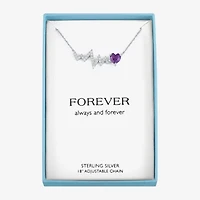 Heartbeat Womens Lab Created Purple Amethyst Sterling Silver Heart 18 Inch Pendant Necklace