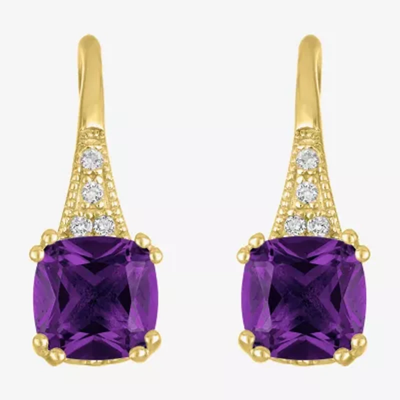 Gemstone 14K Gold Over Silver Cushion Drop Earrings
