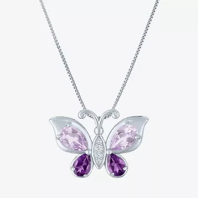 Womens Genuine Purple Amethyst Sterling Silver Butterfly 18 Inch Pendant Necklace