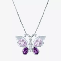 Womens Genuine Purple Amethyst Sterling Silver Butterfly 18 Inch Pendant Necklace