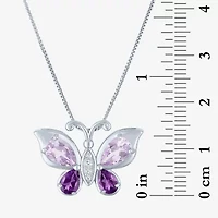Womens Genuine Purple Amethyst Sterling Silver Butterfly 18 Inch Pendant Necklace