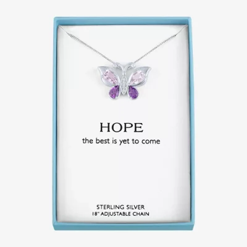 Womens Genuine Purple Amethyst Sterling Silver Butterfly 18 Inch Pendant Necklace