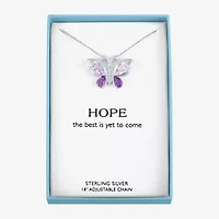Womens Genuine Purple Amethyst Sterling Silver Butterfly 18 Inch Pendant Necklace