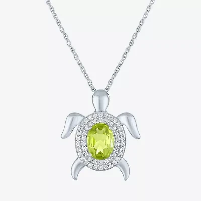 Turtle Womens Genuine Green Peridot Sterling Silver 17 Inch Pendant Necklace