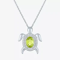 Turtle Womens Genuine Green Peridot Sterling Silver 17 Inch Pendant Necklace