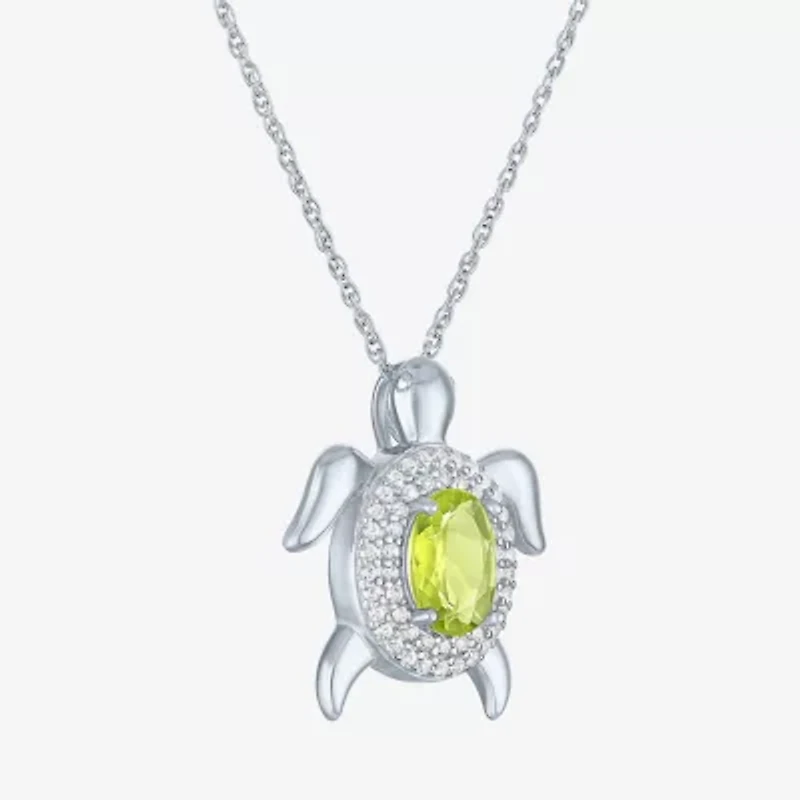 Turtle Womens Genuine Green Peridot Sterling Silver 17 Inch Pendant Necklace