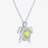 Turtle Womens Genuine Green Peridot Sterling Silver 17 Inch Pendant Necklace