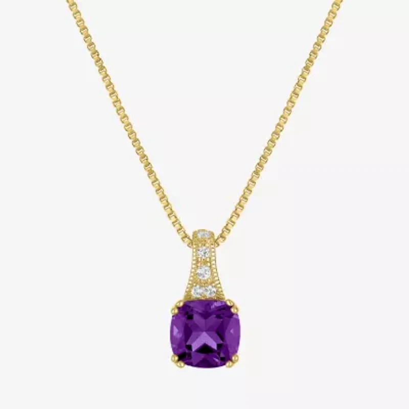 Gemstone 14K Gold Over Silver Cushion Pendant Necklace