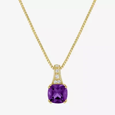 Gemstone 14K Gold Over Silver Cushion Pendant Necklace