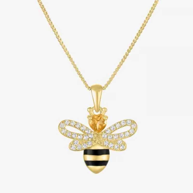 Bumble Bee Womens Genuine Yellow Citrine 14K Gold Over Silver 18 Inch Pendant Necklace