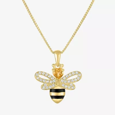 Bumble Bee Womens Genuine Yellow Citrine 14K Gold Over Silver 18 Inch Pendant Necklace