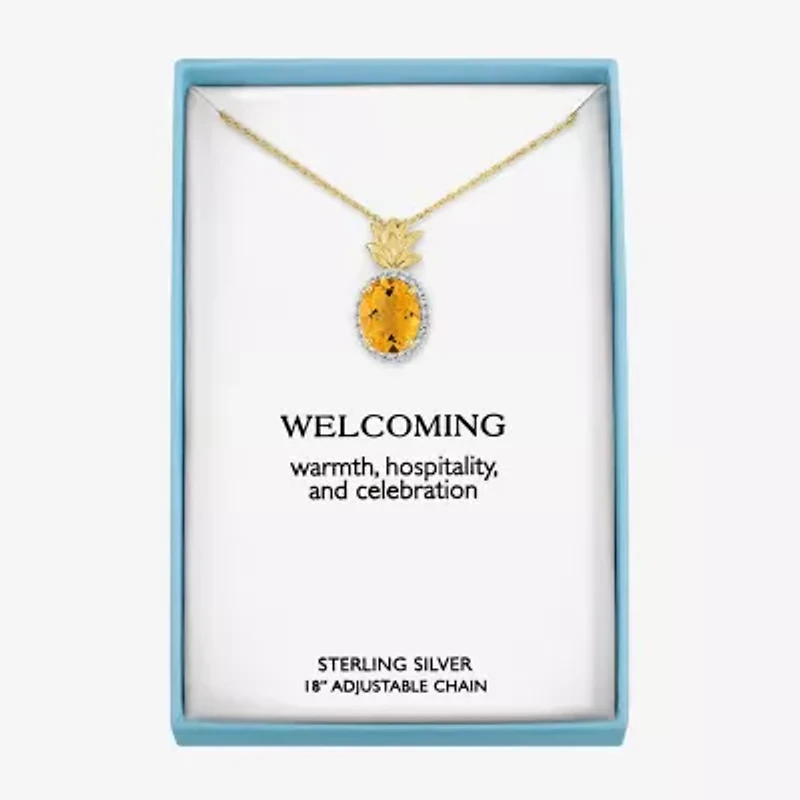 Pineapple Womens Lab Created Yellow Citrine 14K Gold Over Silver 16 Inch Pendant Necklace