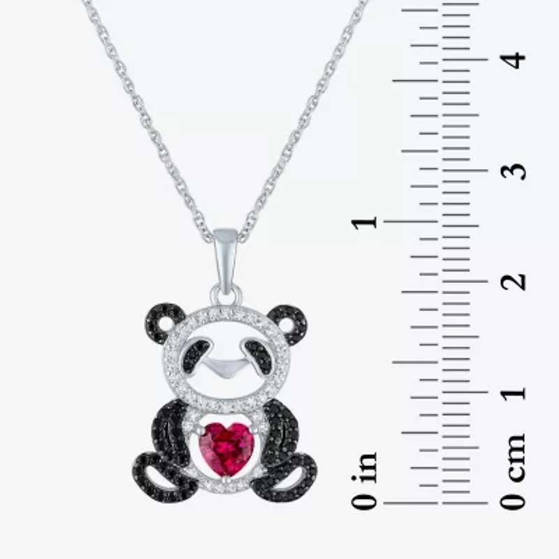 Panda Womens Lab Created Red Ruby Sterling Silver Animal Heart 16 Inch Pendant Necklace