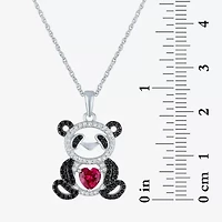 Panda Womens Lab Created Red Ruby Sterling Silver Animal Heart 16 Inch Pendant Necklace