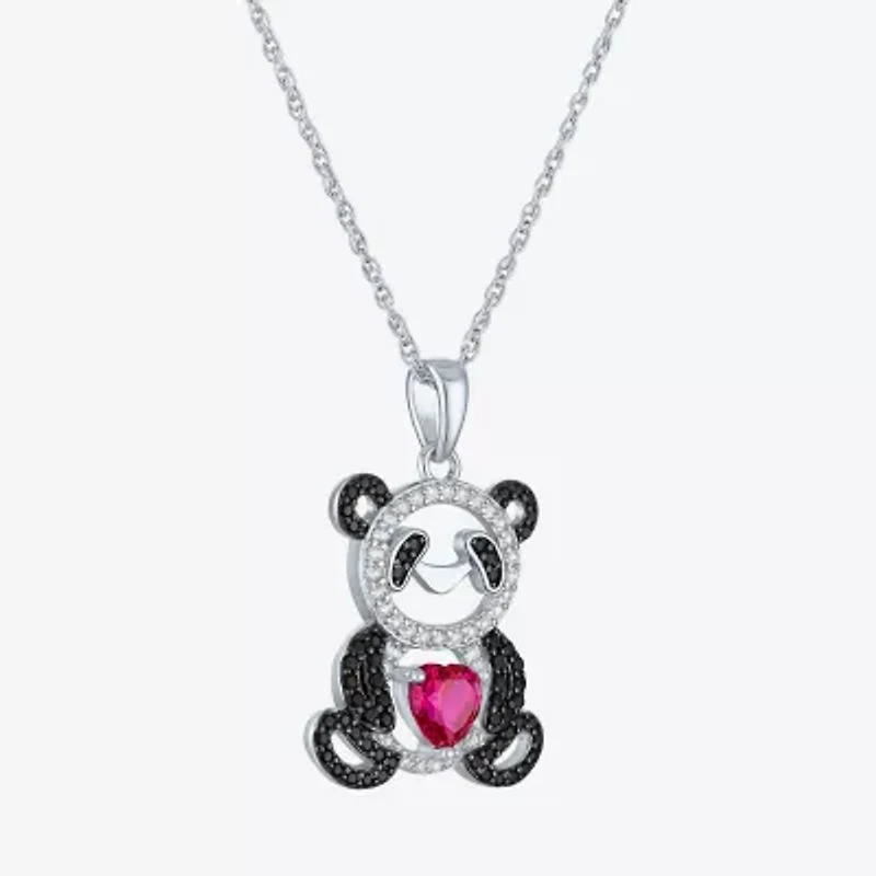 Panda Womens Lab Created Red Ruby Sterling Silver Animal Heart 16 Inch Pendant Necklace