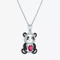 Panda Womens Lab Created Red Ruby Sterling Silver Animal Heart 16 Inch Pendant Necklace