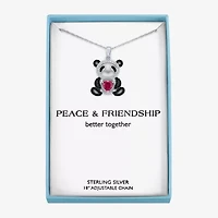Panda Womens Lab Created Red Ruby Sterling Silver Animal Heart 16 Inch Pendant Necklace