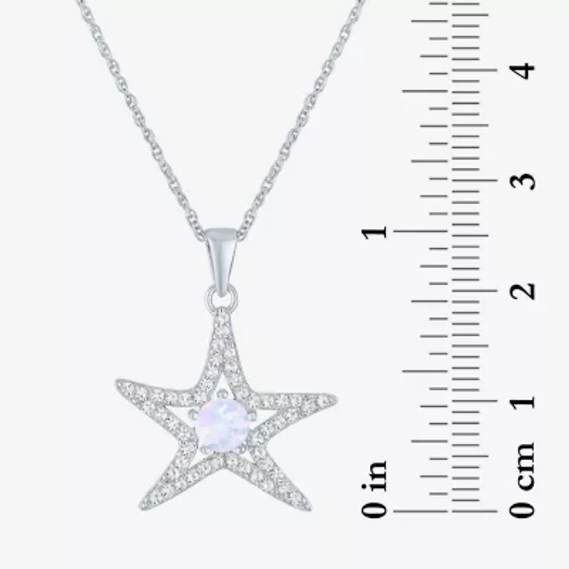 Womens Lab Created White Opal Sterling Silver Star 16 Inch Pendant Necklace