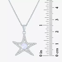 Womens Lab Created White Opal Sterling Silver Star 16 Inch Pendant Necklace