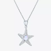 Womens Lab Created White Opal Sterling Silver Star 16 Inch Pendant Necklace