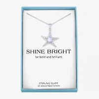 Womens Lab Created White Opal Sterling Silver Star 16 Inch Pendant Necklace