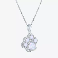 Paw Print Womens Lab Created White Opal Sterling Silver 18 Inch Pendant Necklace