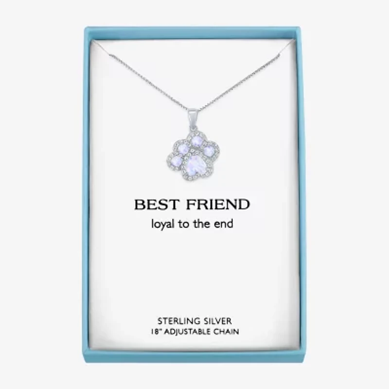 Paw Print Womens Lab Created White Opal Sterling Silver 18 Inch Pendant Necklace