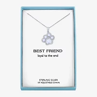 Paw Print Womens Lab Created White Opal Sterling Silver 18 Inch Pendant Necklace