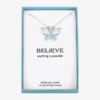 Womens Lab-Created Opal and Genuine Blue Topaz Sterling Silver Butterfly Pendant Necklace
