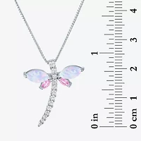Womens Lab Created White Opal Sterling Silver Dragonfly Pendant Necklace