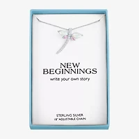 Womens Lab Created White Opal Sterling Silver Dragonfly Pendant Necklace