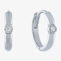 (G-H / I1-I2) Womens Diamond Accent Lab Grown White 10K Gold 11mm Hoop Earrings