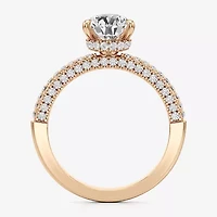 (F / Si2) Womens 2 CT. T.W. Lab Grown White Diamond 10K Gold Pear Side Stone Engagement Ring