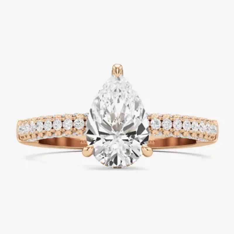 (F / Si2) Womens 2 CT. T.W. Lab Grown White Diamond 10K Gold Pear Side Stone Engagement Ring
