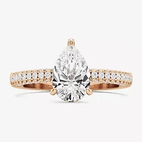 (F / Si2) Womens 2 CT. T.W. Lab Grown White Diamond 10K Gold Pear Side Stone Engagement Ring