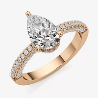 (F / Si2) Womens 2 CT. T.W. Lab Grown White Diamond 10K Gold Pear Side Stone Engagement Ring