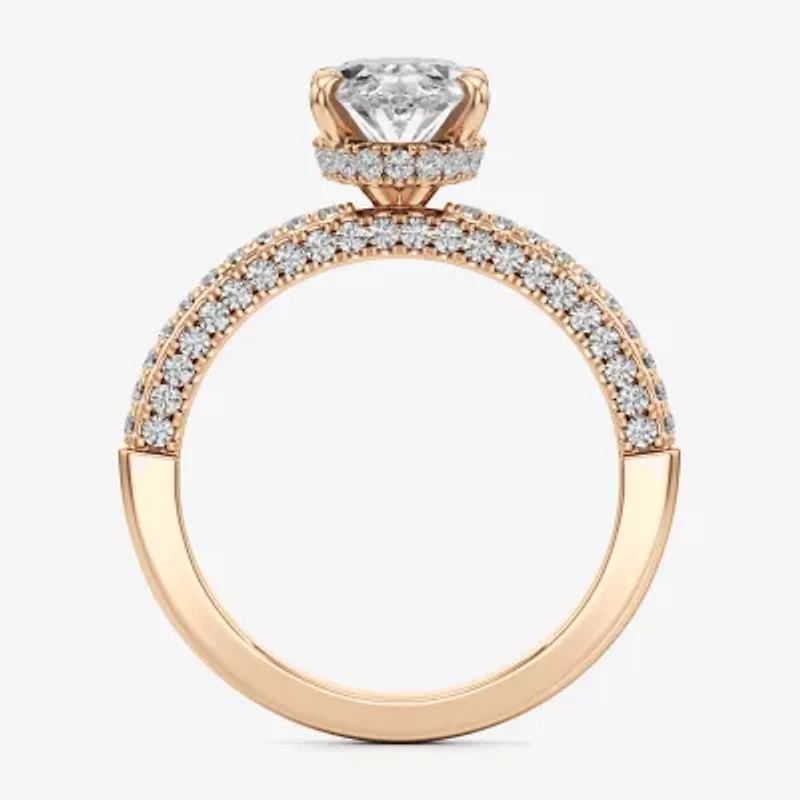 (F / Si2) Womens 2 CT. T.W. Lab Grown White Diamond 10K Gold Oval Side Stone Engagement Ring