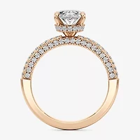 (F / Si2) Womens 2 CT. T.W. Lab Grown White Diamond 10K Gold Oval Side Stone Engagement Ring