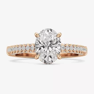 (F / Si2) Womens 2 CT. T.W. Lab Grown White Diamond 10K Gold Oval Side Stone Engagement Ring