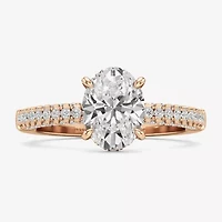 (F / Si2) Womens 2 CT. T.W. Lab Grown White Diamond 10K Gold Oval Side Stone Engagement Ring