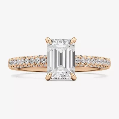 (F / Si2) Womens 2 CT. T.W. Lab Grown White Diamond 10K Gold Side Stone Engagement Ring