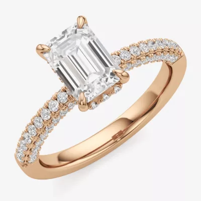 (F / Si2) Womens 2 CT. T.W. Lab Grown White Diamond 10K Gold Side Stone Engagement Ring